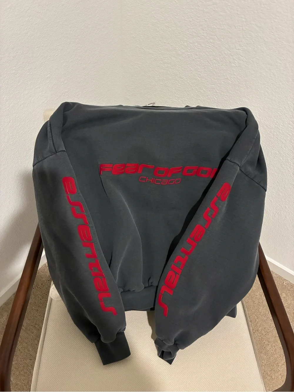 Fear of God Essentials Charcoal Crewneck with Red Logo